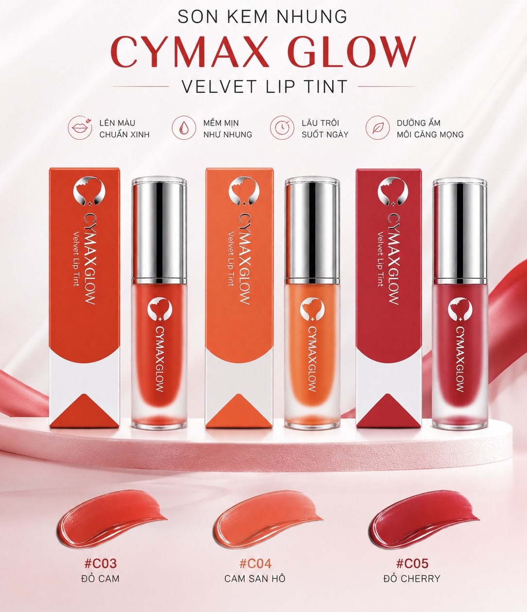 Son Kem Nhung CYMAX Glow Velvet Lip Tint – Lên Màu Chuẩn, Lì Mịn, Nhập Khẩu Chính Ngạch Hàn Quốc