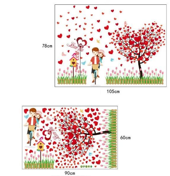 DECAL DÁN TƯỜNG COMBO XE ĐẠP CÂY TRÁI TIM HOA HỒNG ĐỎ