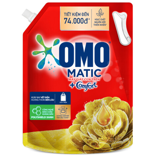 Combo 2 Túi Nước Giặt Omo Matic Máy Giặt Cửa Trên Hương Comfort Tinh Dầu Thơm Xoáy Bay Vết Bẩn Thơm Bền Lâu 3.6Kg