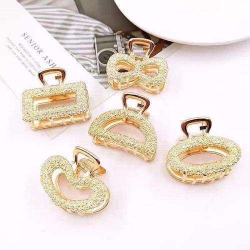 Set 5 Kẹp Tóc Đính Đá Vân Nổi Mạ Vàng Phong Cách Hàn Quốc Cho Nữ