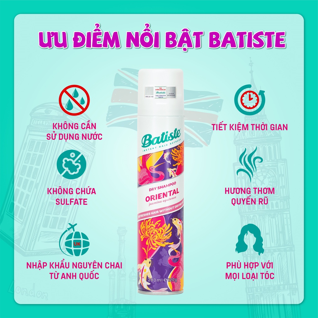 Dầu Gội Khô Batiste Hương Hoa Á Đông Sang Trọng Quý Phái - Batiste Dry Shampoo Pretty &amp; Opulent Oriental 200ml