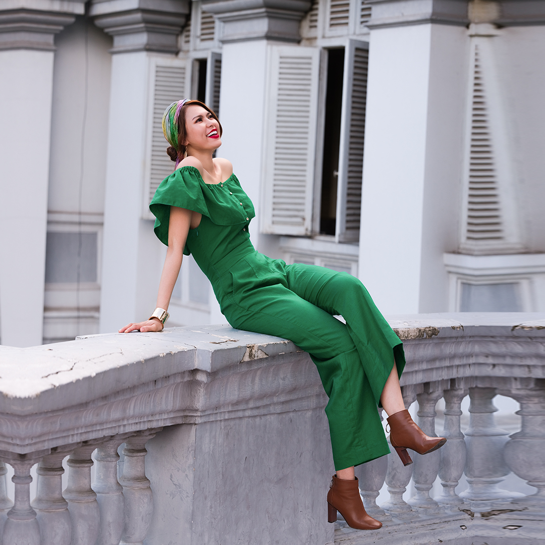 Đồ Bay Dài Bộ Áo Liền Quần Bộ Jumpsuit Thời trang thiết kế Hity DRE132 (Xanh Rừng Nhiệt Đới)