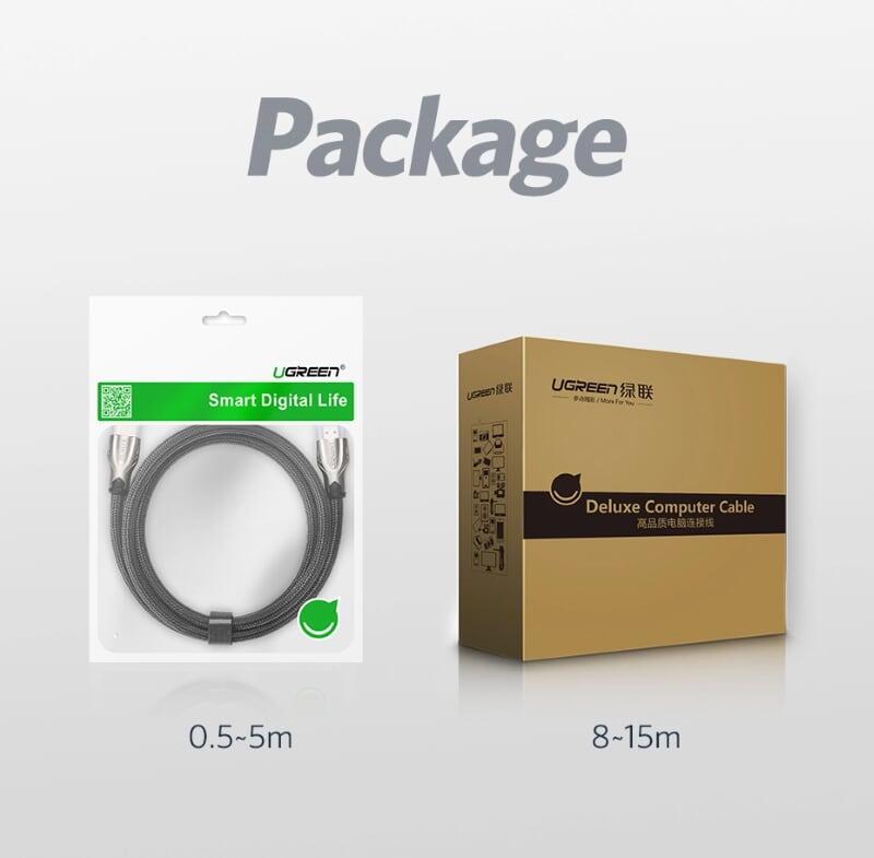 Ugreen UG10256HD102TK 10M màu Đen Cáp tín hiệu HDMI vỏ bọc lưới cao cấp cáp dẹt - HÀNG CHÍNH HÃNG