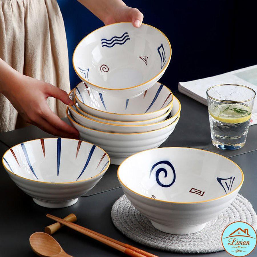 Bát sứ, tô ăn mì ăn phở họa tiết Chiba phong cách Nhật Bản kích thước 7inch và 8inch tiện dụng