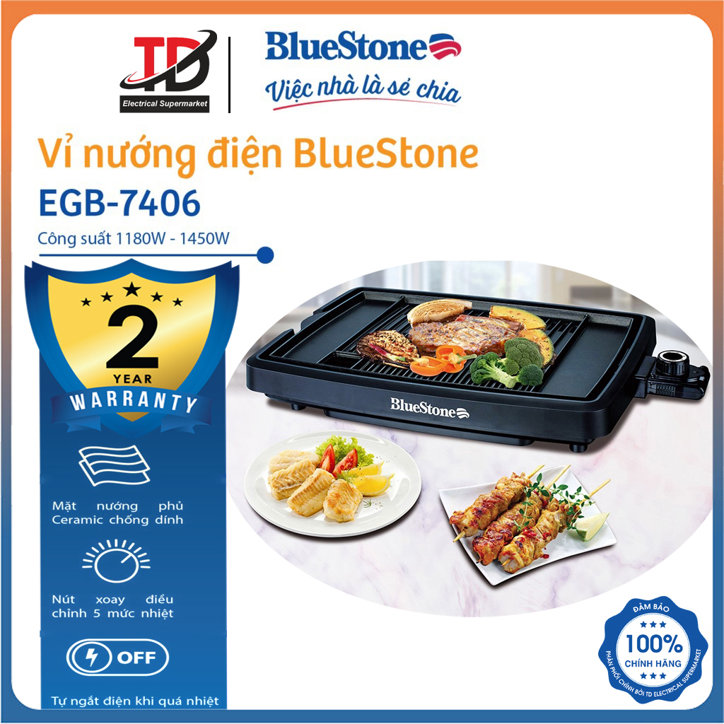 Vỉ Nướng Bluestone EGB-7406 (1450W) - Phủ Men Ceramic Chống Dính Siêu Bền - Hàng Chính Hãng