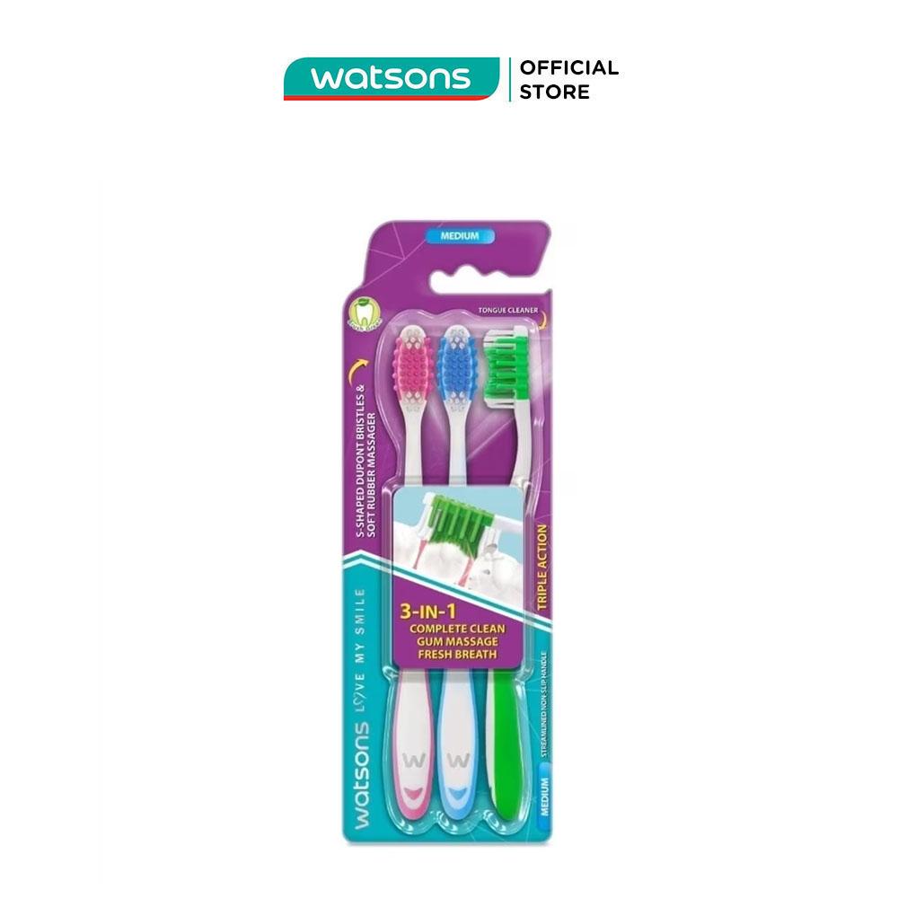 Bàn Chải Đánh Răng Watsons Triple Action Toothbrush (Medium) 3s