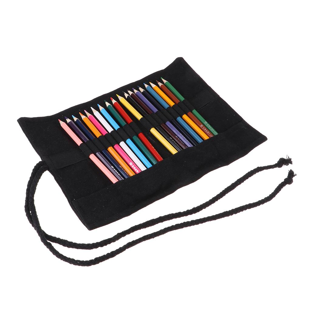 1 Set Large Capacity Pencil Bag Rolling Canvas Painting Pencil Wrap Stationery Pouch