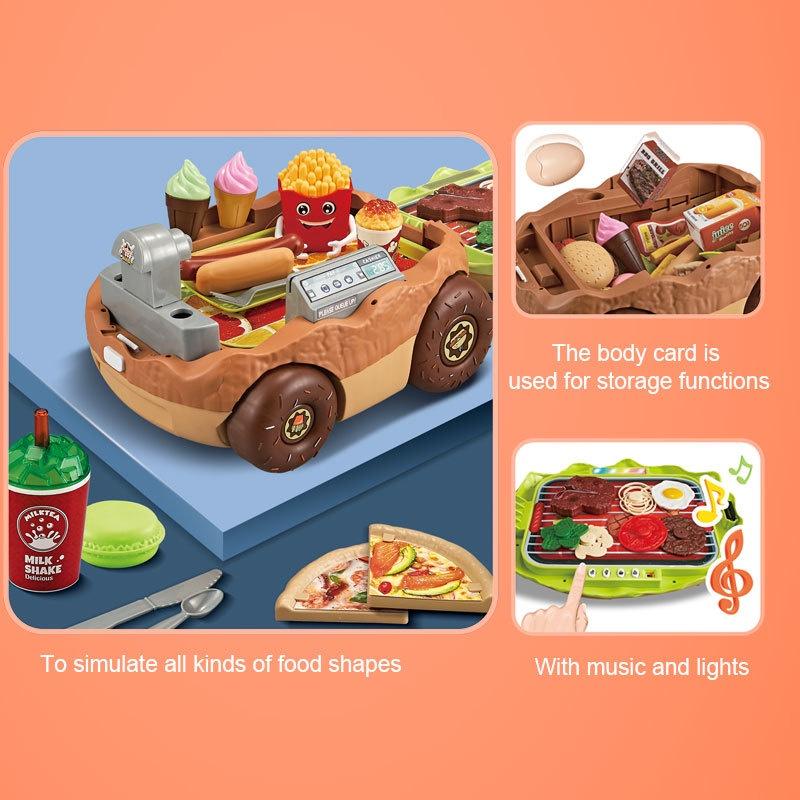 Đồ chơi Xe đẩy hộp bánh hamburger đa chức năng mô phỏng nhà bếp, có nhạc và đèn kèm nhiều đồ dùng