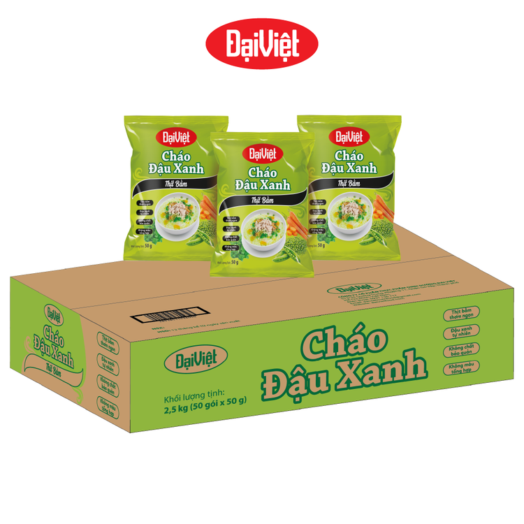 Cháo Đậu Xanh Đại Việt Thịt Bằm - Ăn liền - Gói 50g - Thùng 50 gói