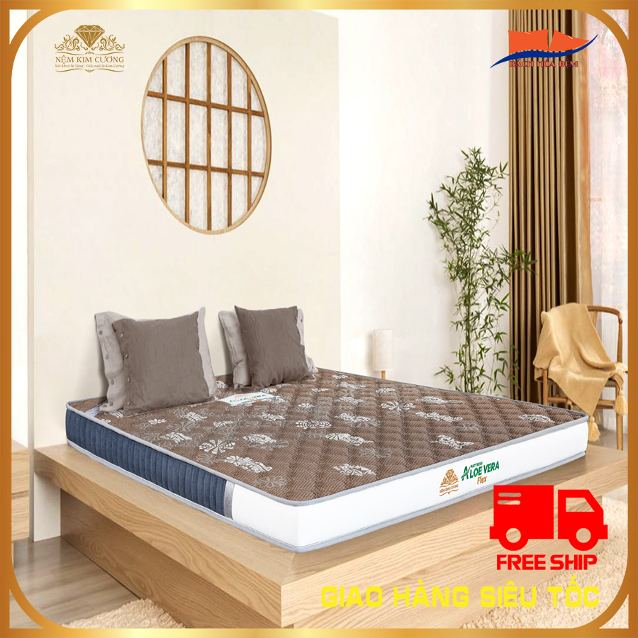 Đệm cao su non Kim Cương Aloe Vera Flex tinh chất lô hội, cao 14-17-20cm.