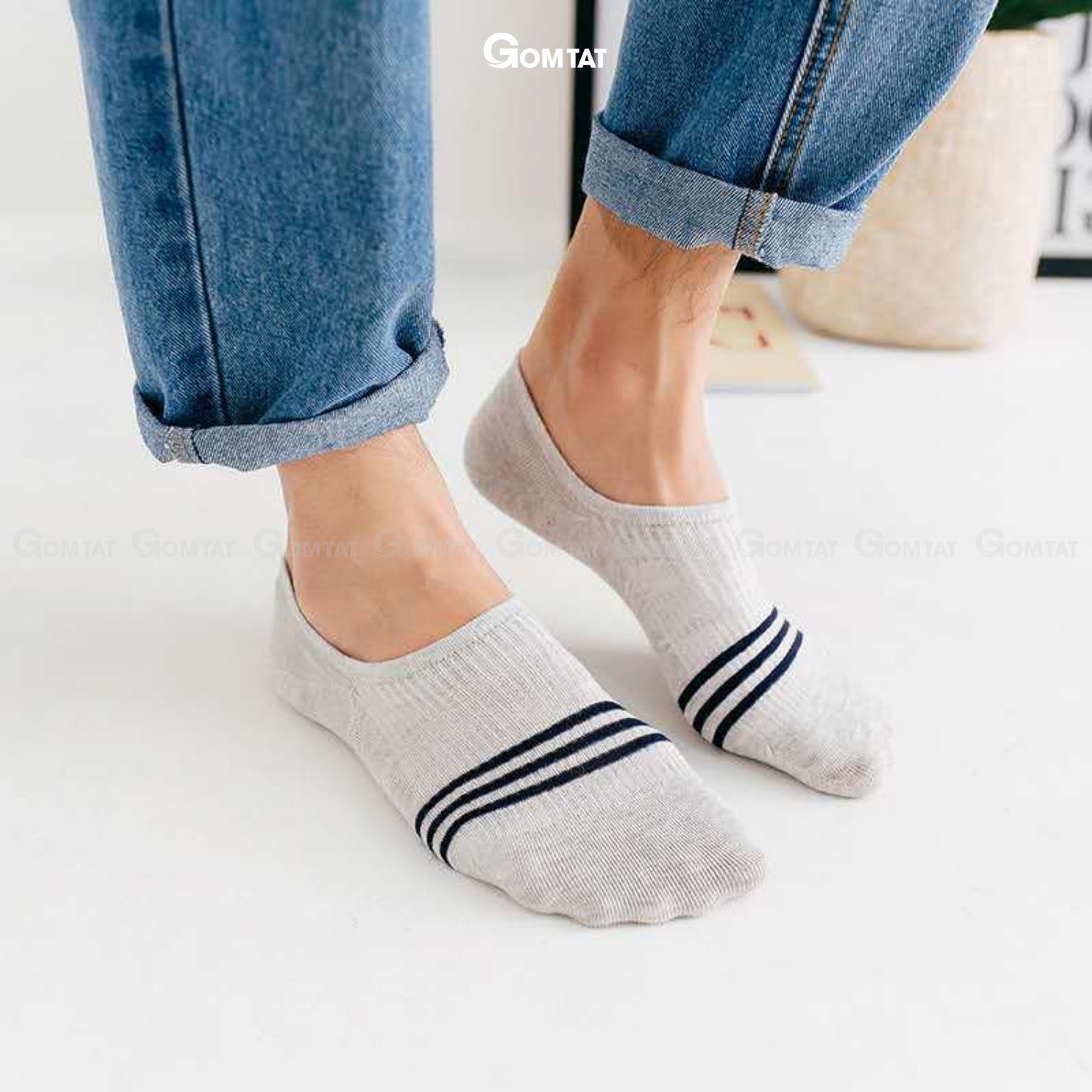 Vớ Lười Nam Mẫu 3 Sọc Ngang, Tất nam đi Giày Lười cotton có đệm cao su chống tuột FIVE-LUOI-SOCNGANG