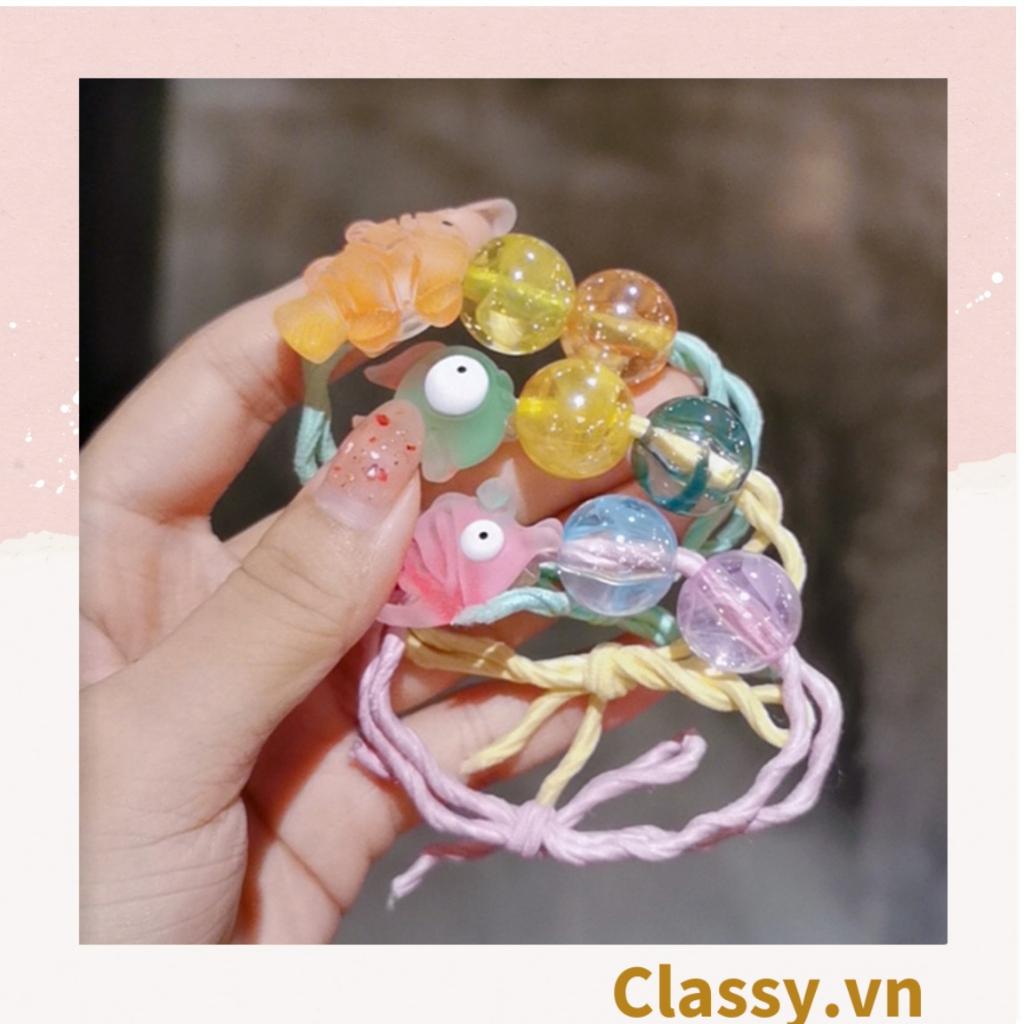 Dây cột tóc Classy đính hạt nhựa nhiều màu dễ thương họa tiết cua, cá trong trong suốt cute PK1634