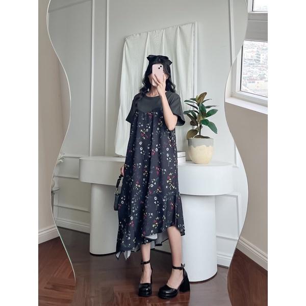 Đầm vạt xéo phối thun chất mát