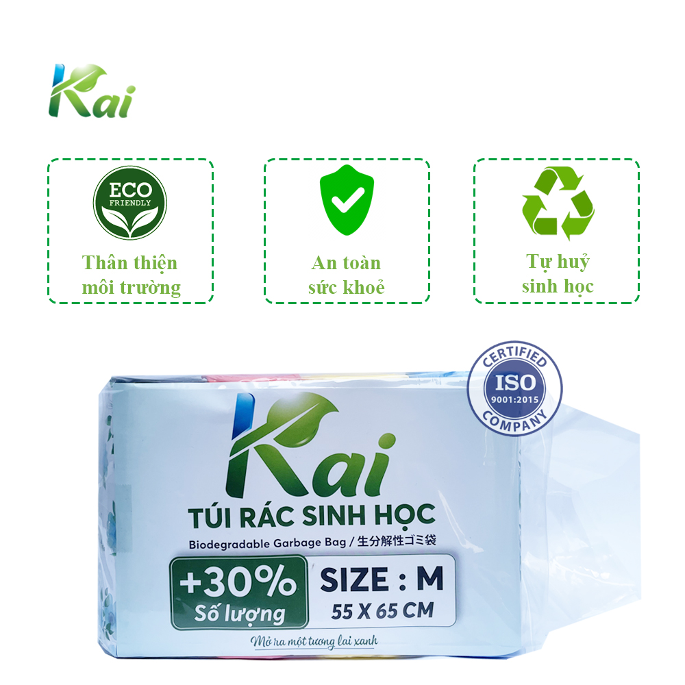 Túi rác tự phân huỷ sinh học KAI, lô 4 cuộn 4 màu, size L: 64x78cm, bền dai, thân thiện môi trường và an toàn cho sức khoẻ, tiết kiệm hơn 30
