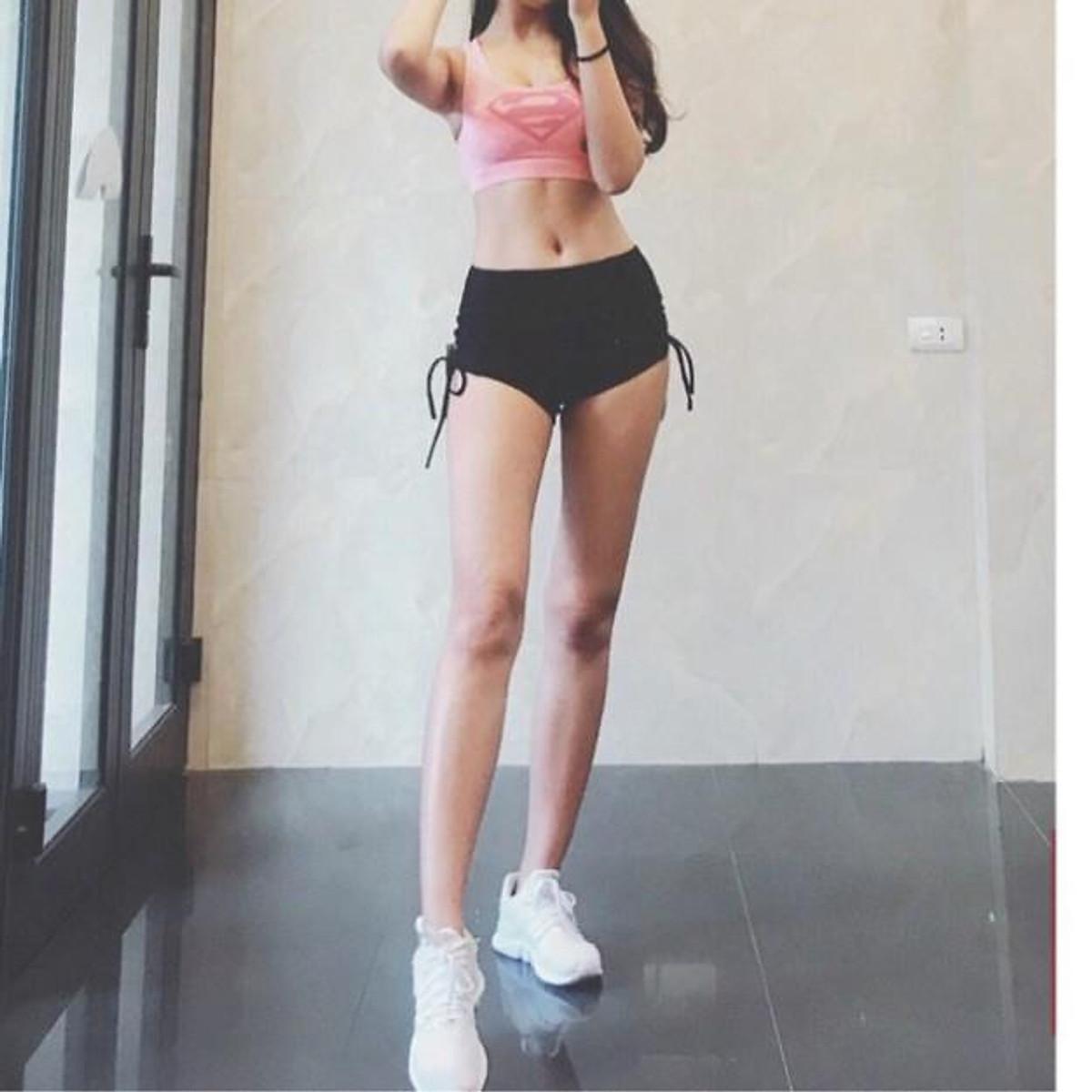 Quần tập gym thể dục, mặt nhà, đi bơi, Quần đùi rút dây nâng mông tập gym cho nữ aloha