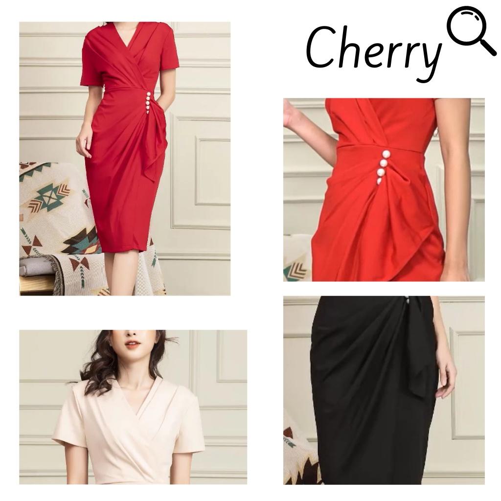 Váy nữ thiết kế liền thân dáng maxi chân váy dài cá tính CHERRY đầm nữ body chéo eo có đính hạt V034