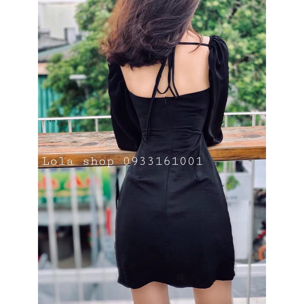 Đầm buộc nơ, đầm đi chơi, set Váy Tay Dài Thắt Nơ Phong Cách Trẻ Trung Thời Trang Nữ Có 2 Màu ĐEN_TRẮNG