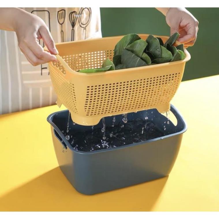 Rổ nhựa 2 lớp hình vuông ,rổ đựng rau củ quả hàng xuất Nhật cao cấp 1320