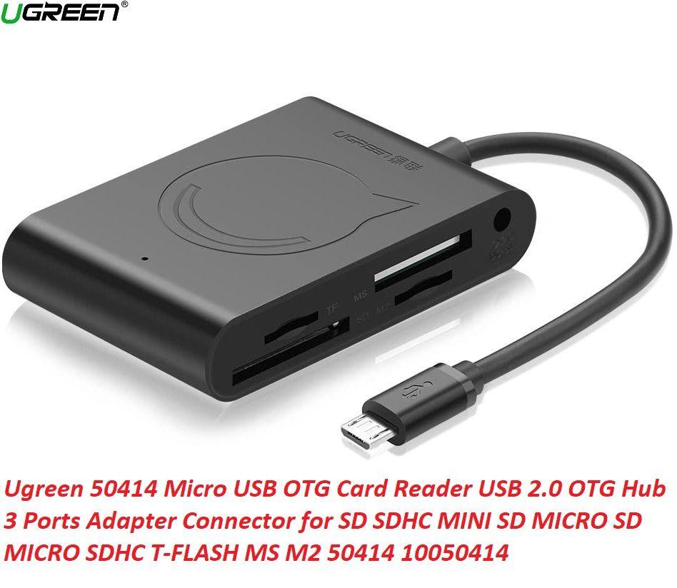 Ugreen UG5041450414TK đọc thẻ Micro USB OTG 2.0 ra Hub 3 Ports hỗ trợ thẻ SD SDHC MINI SD MICRO SD MICRO SDHC T-FLASH MS M2 - HÀNG CHÍNH HÃNG