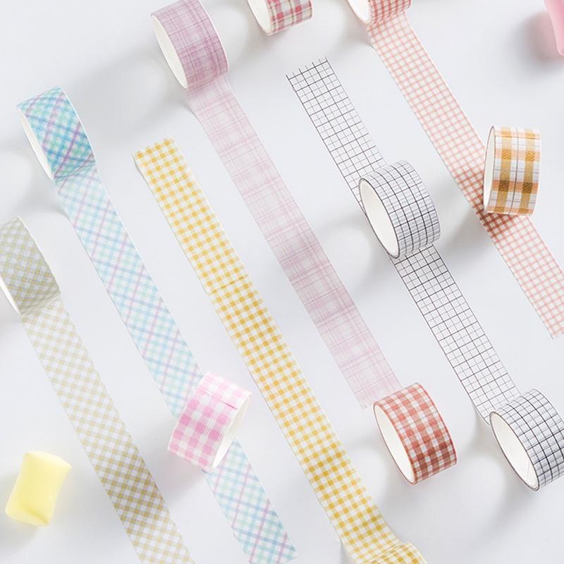 Washi Tape - Set 4 Băng Keo Dán Họa Tiết Caro Retro Màu Pastel