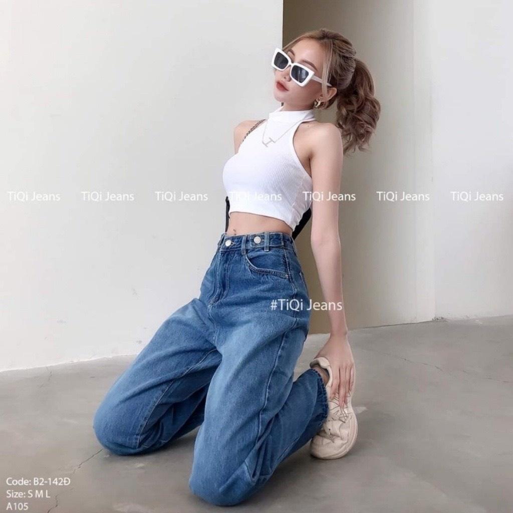 QUẦN JEAN SUÔNG CẠP CAO MÀU XANH CHO NỮ