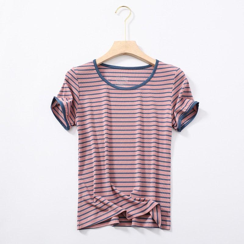 Sọc Tay Ngắn Nữ Quần Lót Sinh Nhiệt Áo Rời Mùa Hè Cổ Tròn Áo Thun Quần Lót L-XXL Loungewear Áo Khoác