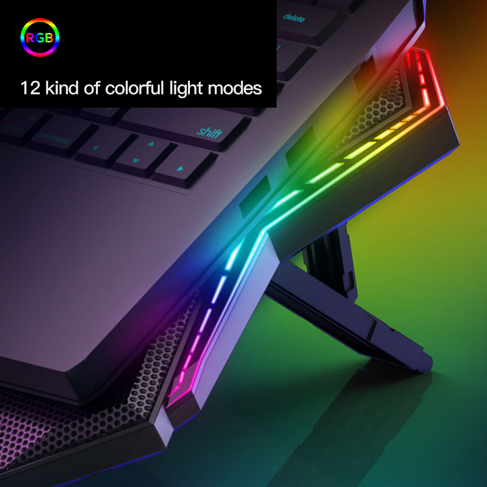 Máy làm mát máy tính xách tay COOLCOLD K40 RGB  6 quạt Thiết kế câm với chân đế có thể điều chỉnh được tốc độ gió Chiều cao ánh sáng đầy màu sắc