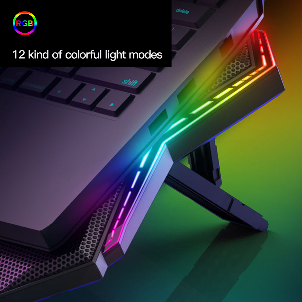 Máy làm mát máy tính xách tay COOLCOLD K40 RGB 6 quạt Thiết kế câm với chân đế có thể điều chỉnh được tốc độ gió Chiều cao ánh sáng đầy màu sắc