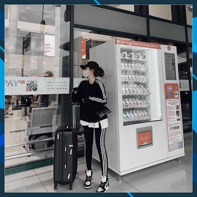 Bộ Thể Thao Nữ Áo Phối Vạt Sơ Mi Quần Legging 3 Sọc 103