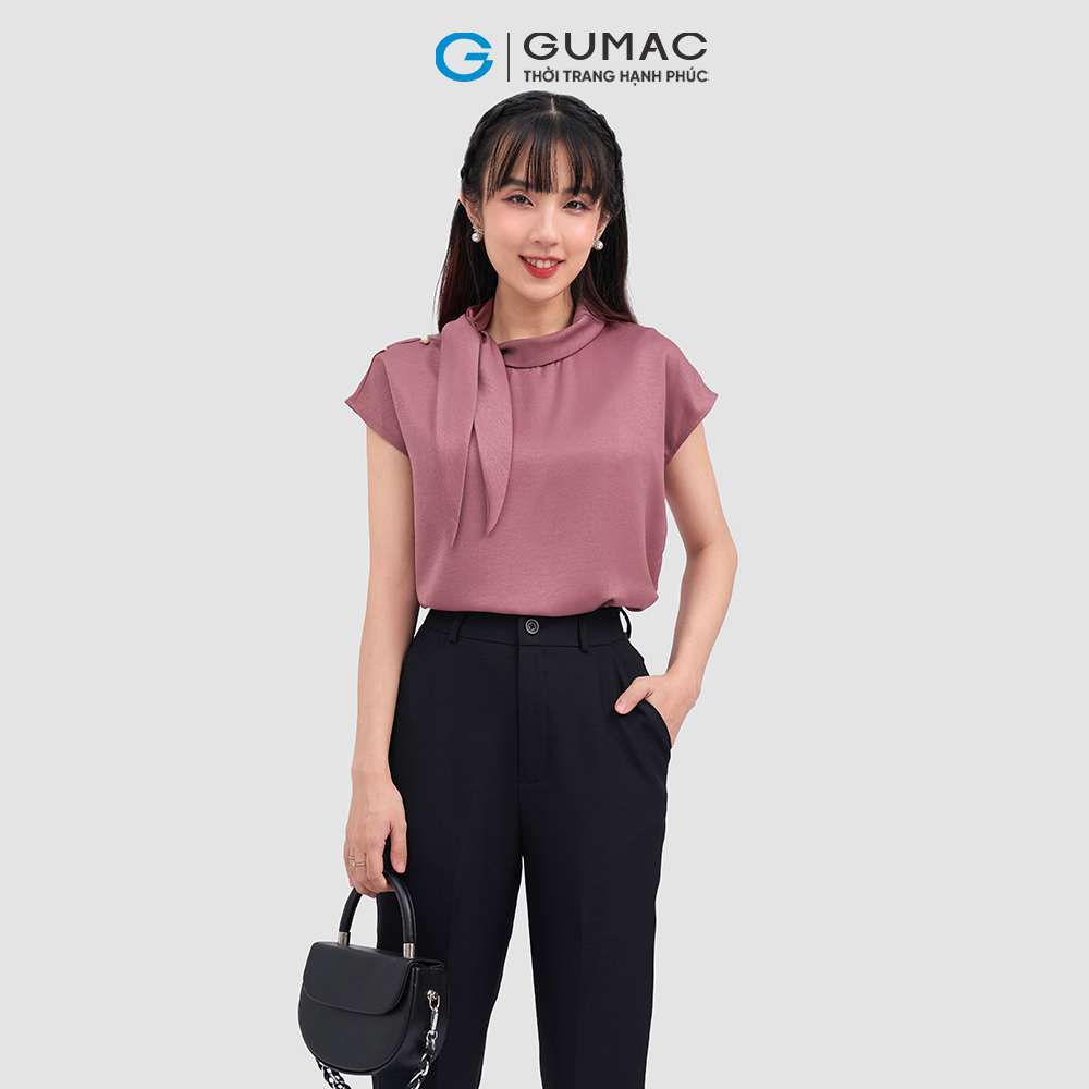 Áo kiểu GUMAC AC12031 nơ kiểu phối ngọc thanh lịch