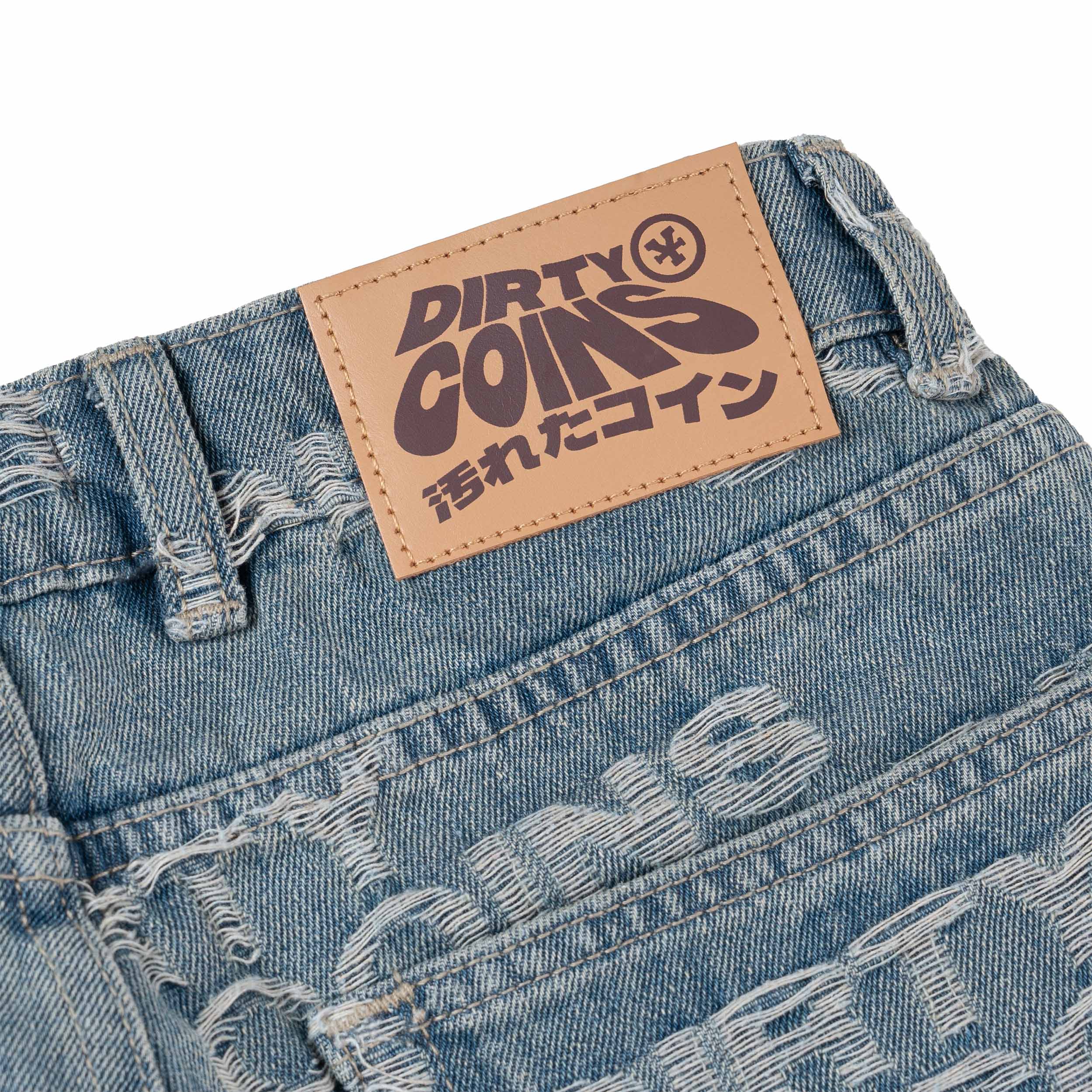 Quần DirtyCoins Denim Baggy Frayed Logo - Blue Wash