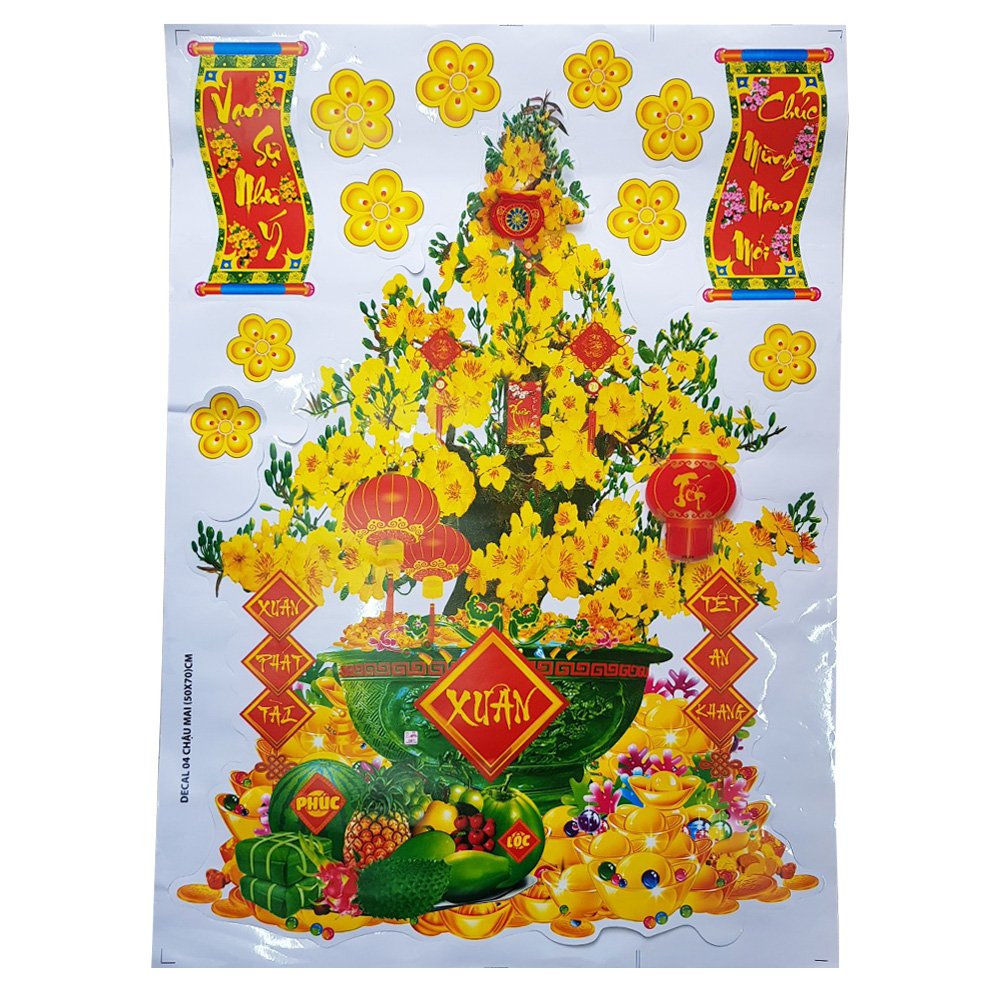 DECAL TRANG TRÍ NĂM MỚI HỌA TIẾT HÌNH CÂY MAI