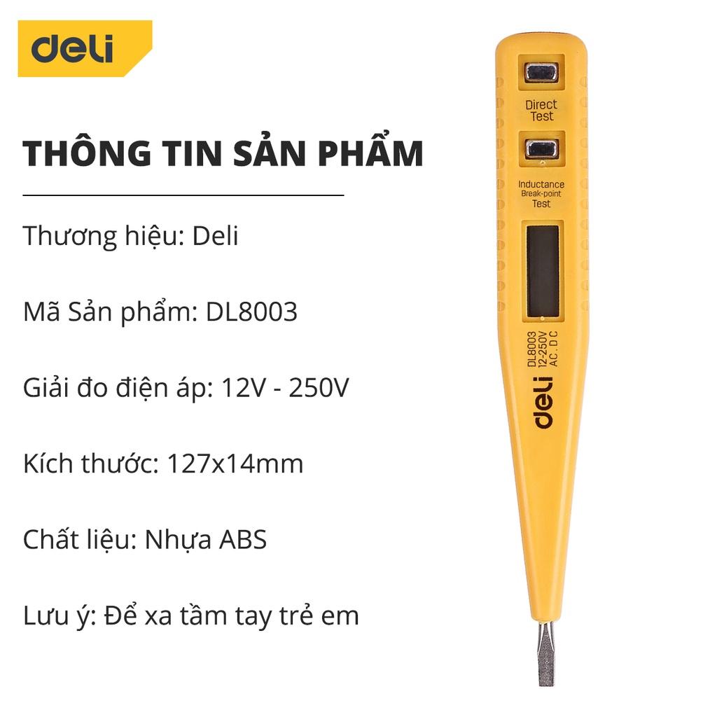 Bút Thử Điện Hàng Nhập khẩu Deli 12-250V - Màn Hình LED Kỹ Thuật Số Hiển Thị Thuận Tiện