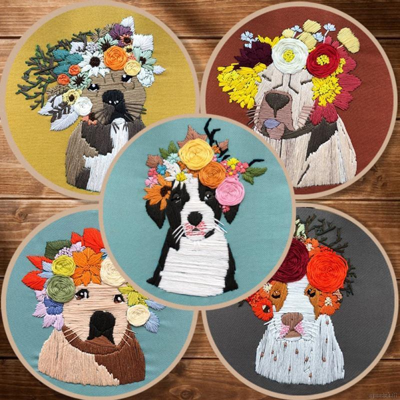 IY Handmade Embroidery Starter Kit With Pattern Cross Stitch Kit With Bamboo Embroidery Hoop