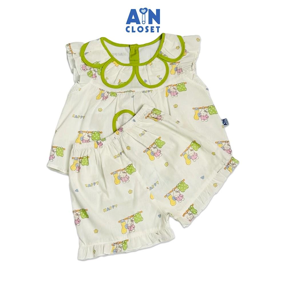 Bộ quần áo Ngắn bé gái hoạ tiết Thỏ Xanh Happy Cotton - AICDBGV9HACM - AIN Closet