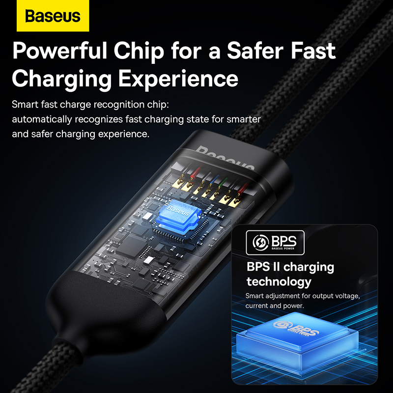 Cáp Sạc Đa Năng 2 Đầu Baseus Flash Series Ⅱ One-for-Two Fast Charging Cable Type-C to C+C 100W (Hàng chính hãng)