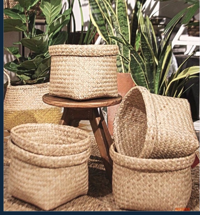 Giỏ cói trồng cây trang trí decor, đựng đồ, cắm hoa - Cây giả, hoa lụa Decor trang trí