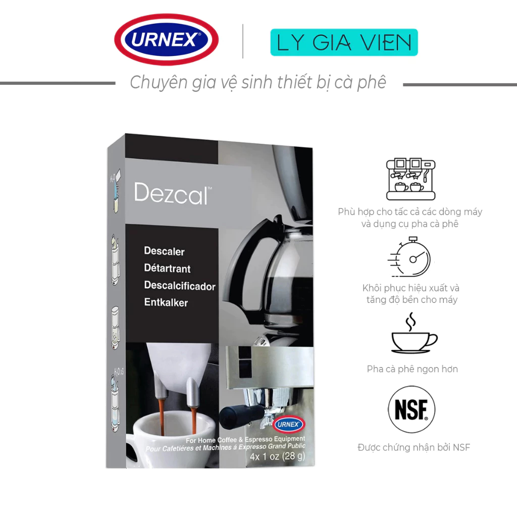 Hộp 4 Gói Bột Khử Cặn Bám Nồi Hơi Máy Espresso Urnex Dezcal Powder 4x28g Xuất Xứ Mỹ