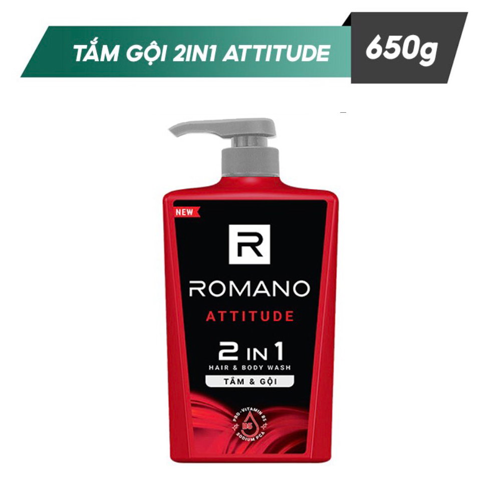 Dầu Tắm Gội 2 Trong 1 Dành Cho Nam Romano Attitude (650g)