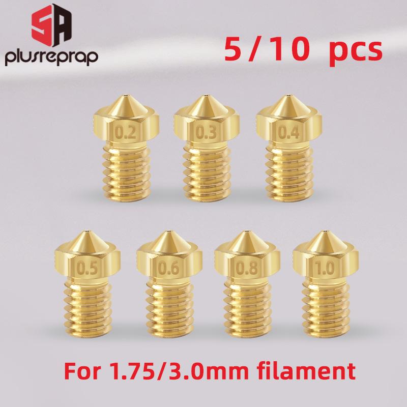 5/10 chiếc M6 Ren Vòi Phun Full Kim Loại 0.2/0.3/0.4/0.5/0.6mm Tùy Chọn cho Dây Tóc 1.75/3.0mm V5 V6 Hotend Giàn Phơi 3D Máy In