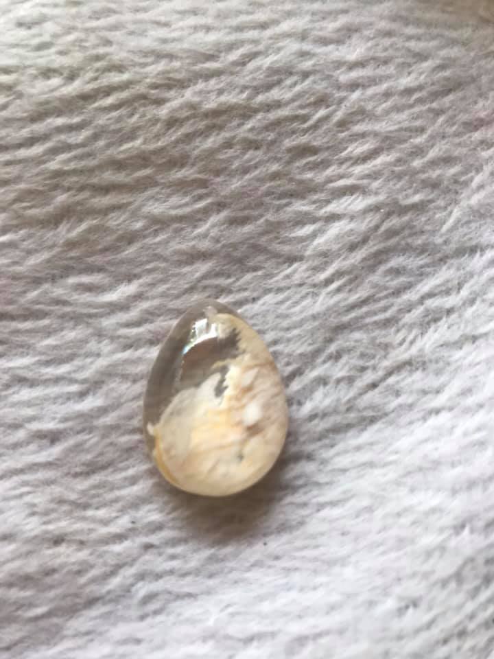 MẶT DÂY CHUYỀN ĐÁ THẠCH ANH ƯU LINH TỰ NHIÊN HÌNH GIỌT NƯỚC MÀU BÔNG TRẮNG VÀNG CAO 23,5MM ĐK 17,5MM