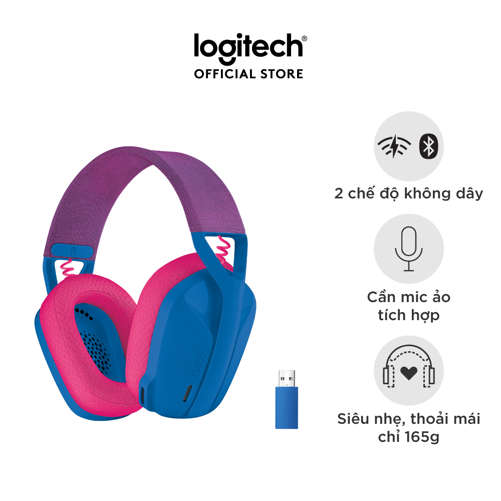 Tai nghe game không dây Bluetooth và Lighspeed Logitech G435 – Mic ảo tích hợp, nhẹ, tương thích PC, Điện thoại, PS4, PS5 - Màu