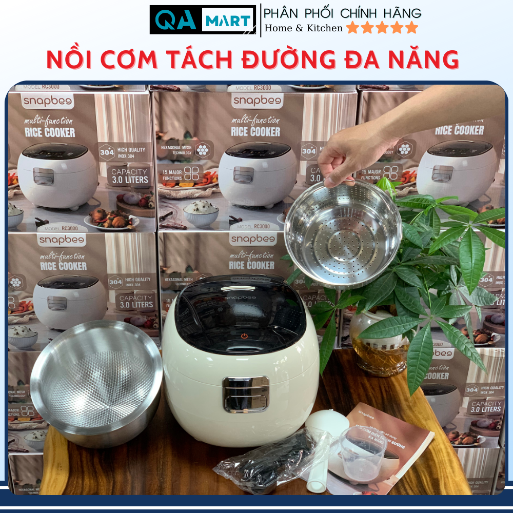 Nồi cơm tách đường đa năng Snapbee RC3000 Pro- 2 lòng nồi inox, đáy vân lục giác chống dính - Hàng chính hãng
