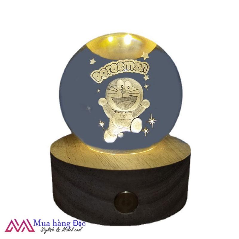 Bộ Quà tặng Quả Cầu Pha lê Khắc 3d Mèo Máy Doremon SIZE 6CM