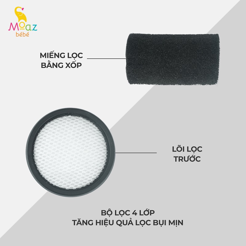 Máy hút bụi giường nệm Moaz BéBé MB-037 lực hút 12.000 pascal hút sạch bụi bẩn, tiêu diệt vi khuẩn bằng UV - Hàng chính hãng