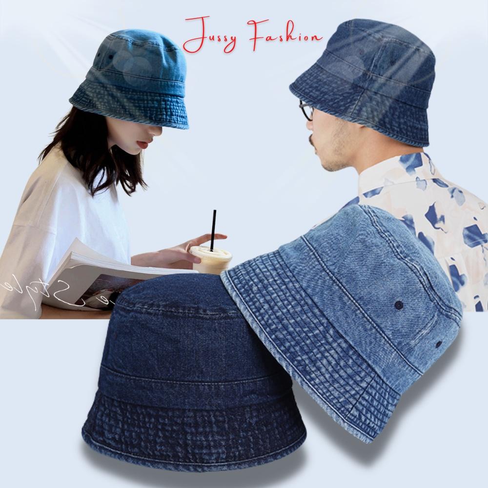 Mũ Bucket Jeans Denim Trơn Basic Jussy Fashion Kiểu Nón Tai Bèo Vành Cụp Nam Nữ Unisex Vải Jean Dày Dặn Form Đẹp