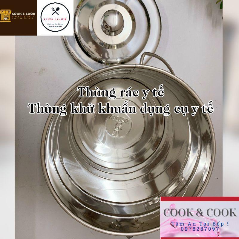 Thùng đựng rác y tế, thùng khử khuẩn dụng cụ y tế inox 304 có nắp đậy quai sách tiện dụng