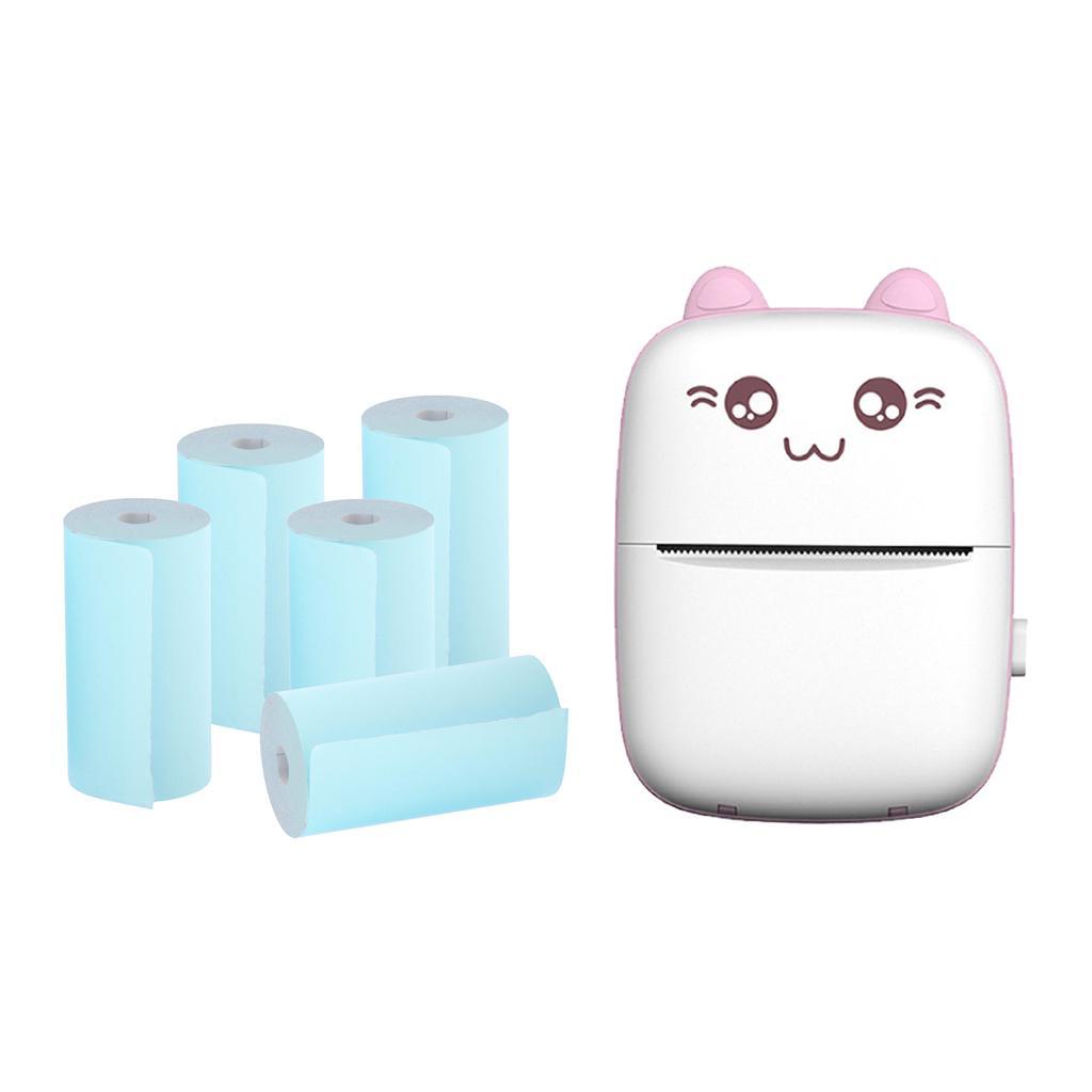 Mini Bluetooth Pocket Printer + 5x Thermal Printing Paper, 200dpi Thermal Printer Compatible for Journal, Organization, Study Notes, Receipt, Portable