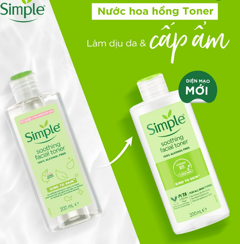 Combo 2 Nước hoa hồng Simple Toner làm dịu và cân bằng độ ẩm cho da - lành tính không chứa cồn 200ml [Chính hãng độc quyền]