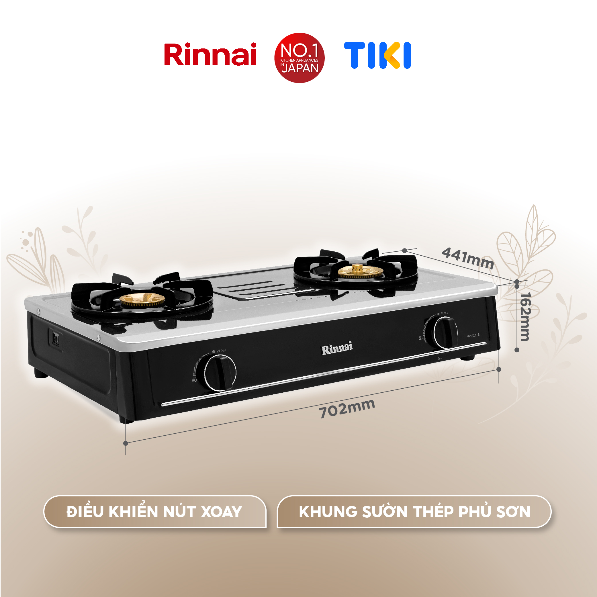 Bếp gas dương Rinnai RV-B271SB(S) mặt bếp inox và kiềng bếp men - Hàng chính hãng.